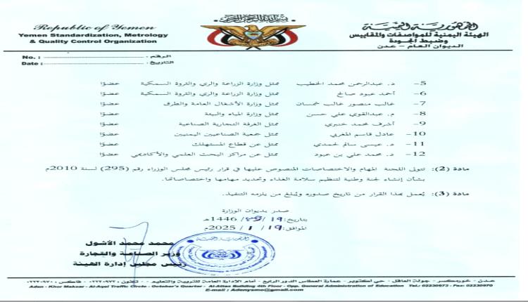 إعادة تشكيل لجنة وطنية تعني بسلامة الغذاء (لجنة الكودكس الوطنية) في بلادنا